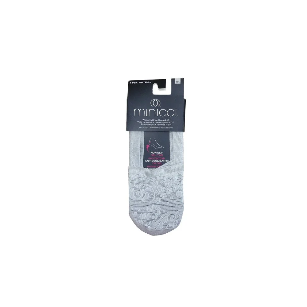 Minicci Liner Socks Womens M/L Grey New Lace Non-Slip Gel Tab No Show